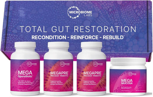 3-Piece Gut Health Kit: Spore Probiotic, Prebiotic, Mucosal Immunoglobulin + Amino Acids Supplement for Immune & Digestive Health
