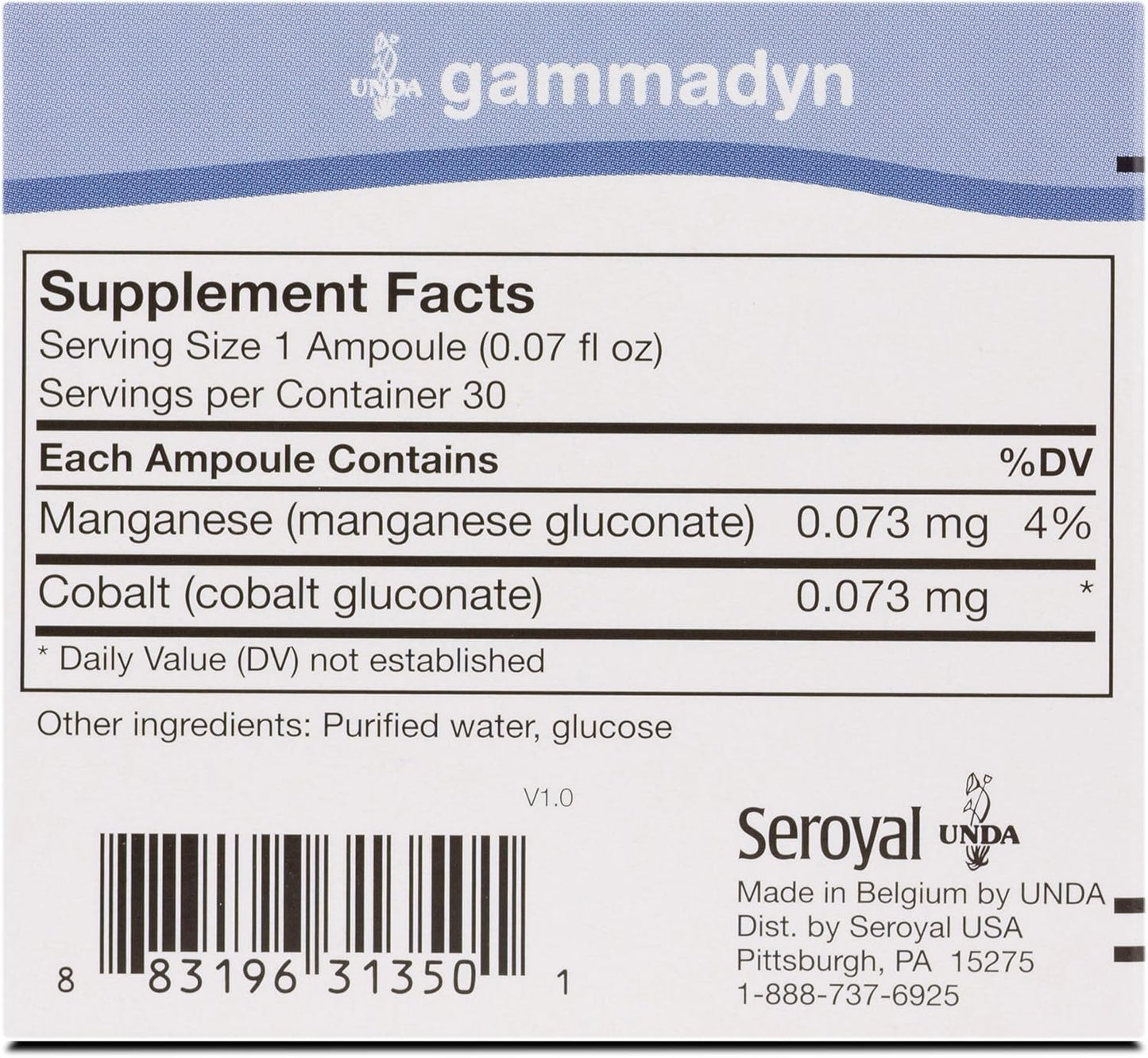 30 Ampoules of UNDA GAMMADYN Mn-Co Manganese-Cobalt Oligo-Element Supplement