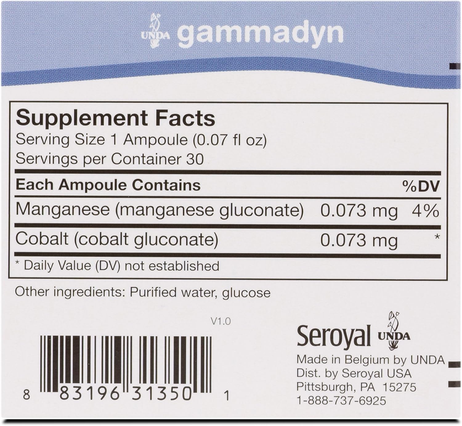30 Ampoules of UNDA GAMMADYN Mn-Co Manganese-Cobalt Oligo-Element Supplement