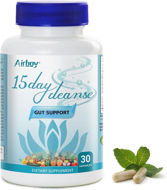 30 Capsules Airboy 15 Day Cleanse Detox for Gut & Colon Support - Bowel Cleanse for Women & Men