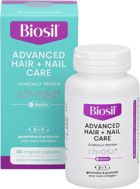 30 Capsules of Biosil Advanced Hair and Nail Care with ch-OSA and Biotin for Hair and Nail Growth, Strength, and Thickness - 15-Day Supply