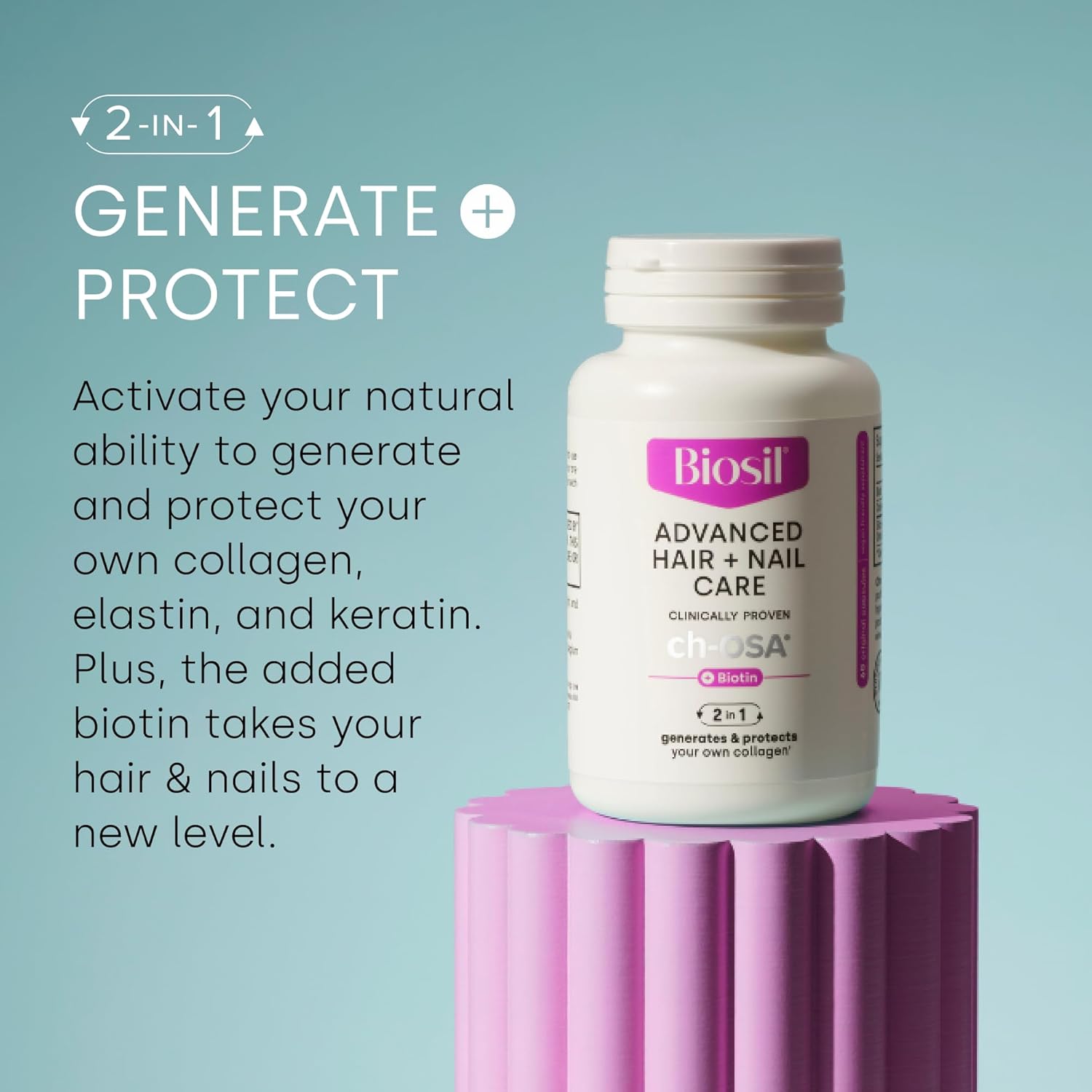 30 Capsules of Biosil Advanced Hair and Nail Care with ch-OSA and Biotin for Hair and Nail Growth, Strength, and Thickness - 15-Day Supply