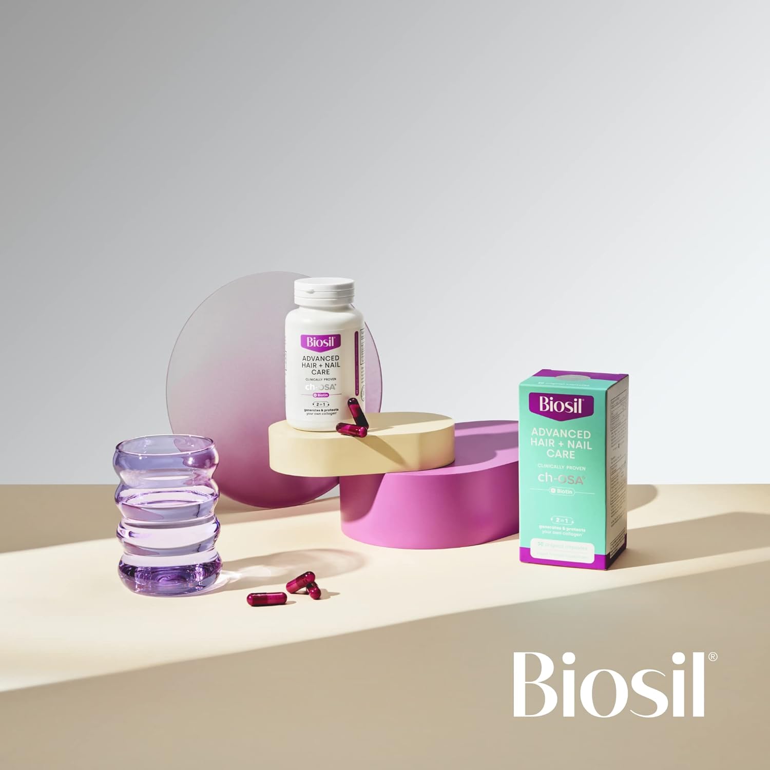 30 Capsules of Biosil Advanced Hair and Nail Care with ch-OSA and Biotin for Hair and Nail Growth, Strength, and Thickness - 15-Day Supply