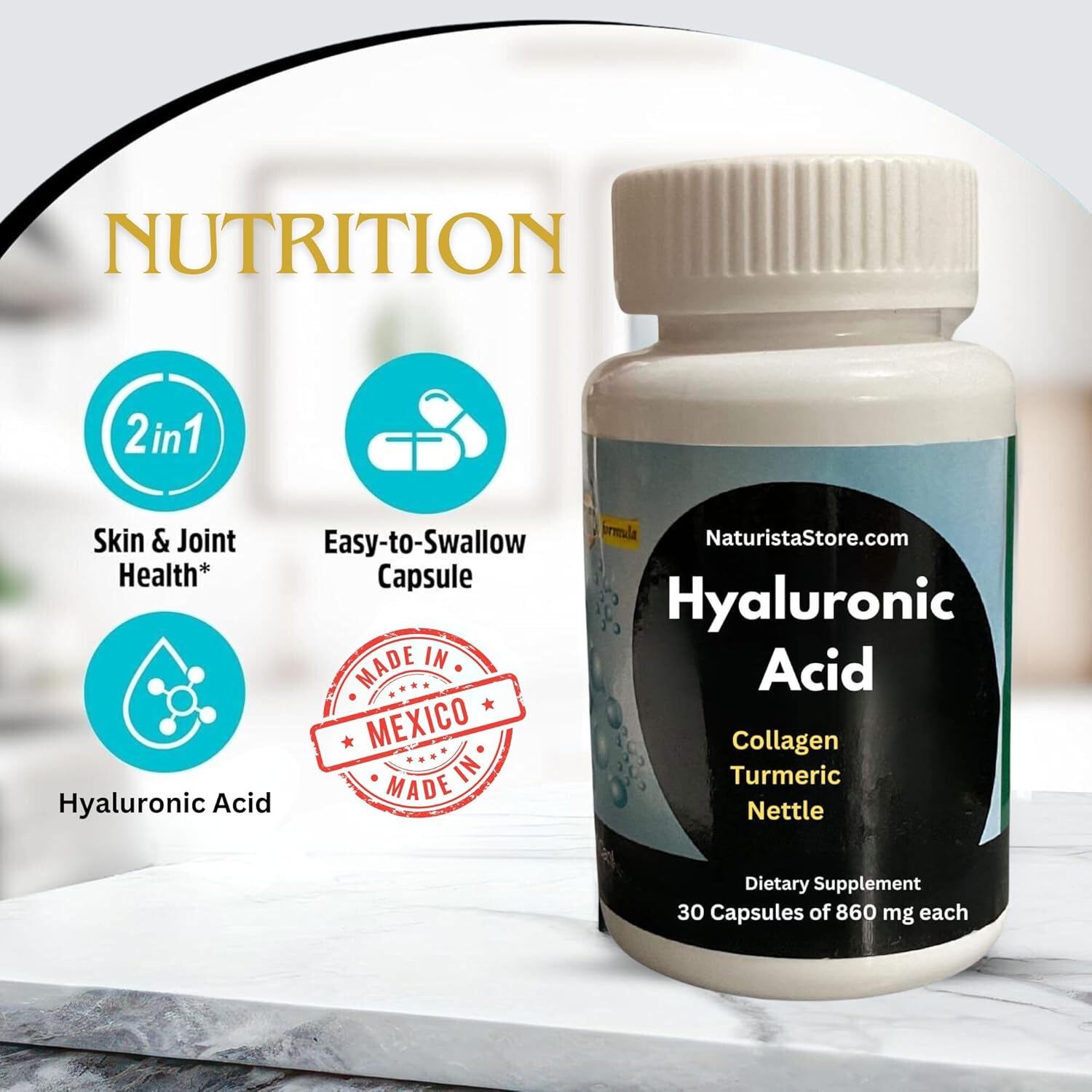 30 Capsules of Generic Nutrition Hyaluronic Acid with 860 mg Formula