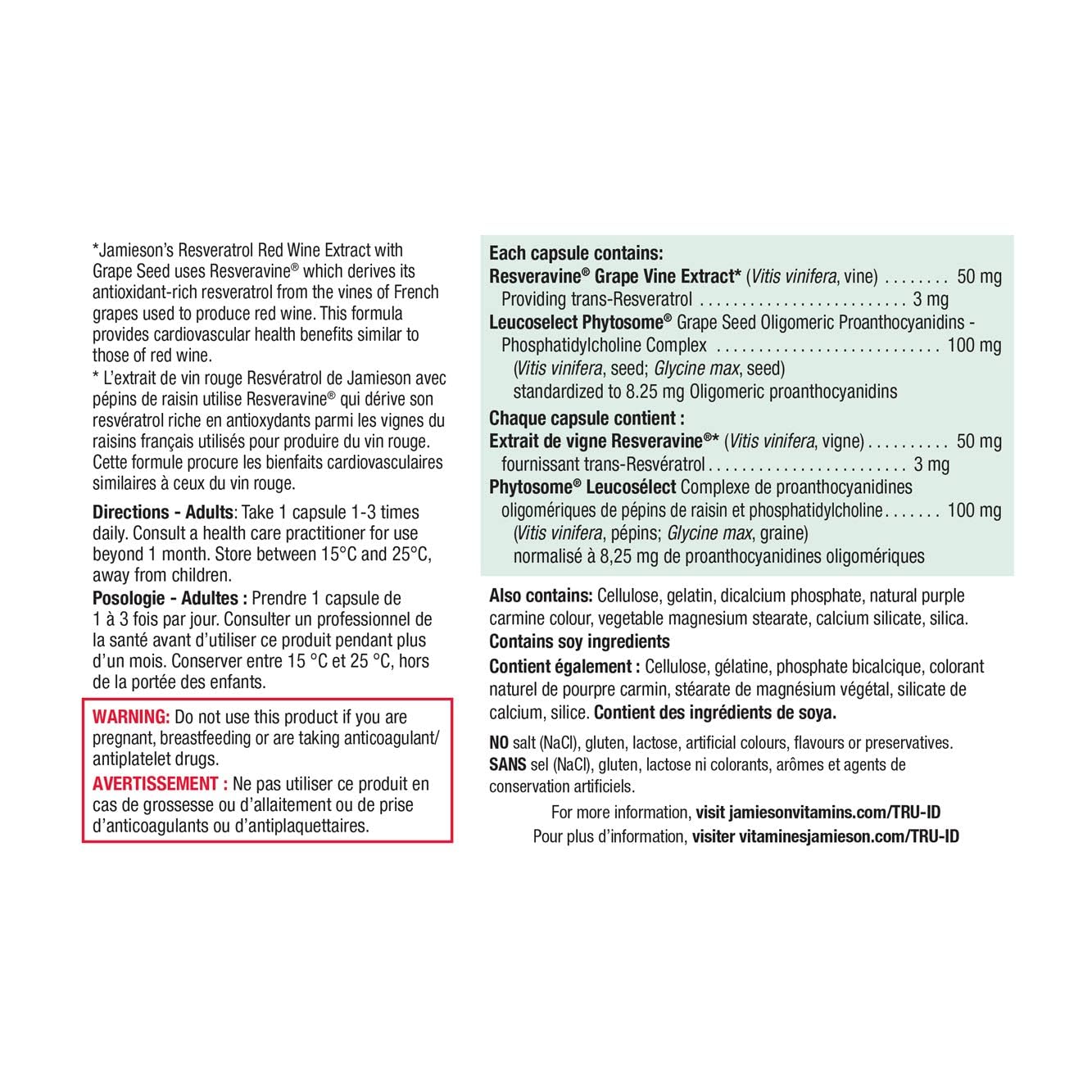 30 Capsules of Jamieson Resveratrol Dietary Supplement