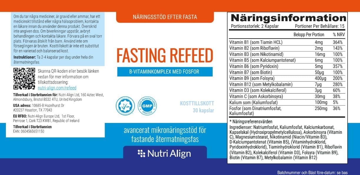 30 Capsules of Nutri-Align Fasting Refeed Multivitamin for Men & Women - Vitamin B Complex, Phosphorus, Vitamin D & C - Gluten Free