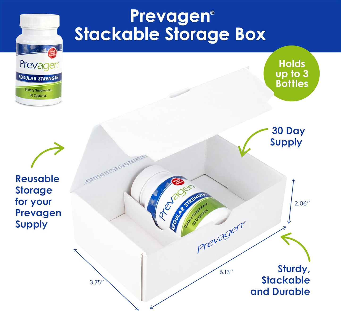 30 Capsules of Prevagen Regular Strength 10mg with Apoaequorin & Vitamin D in Stackable Storage Box