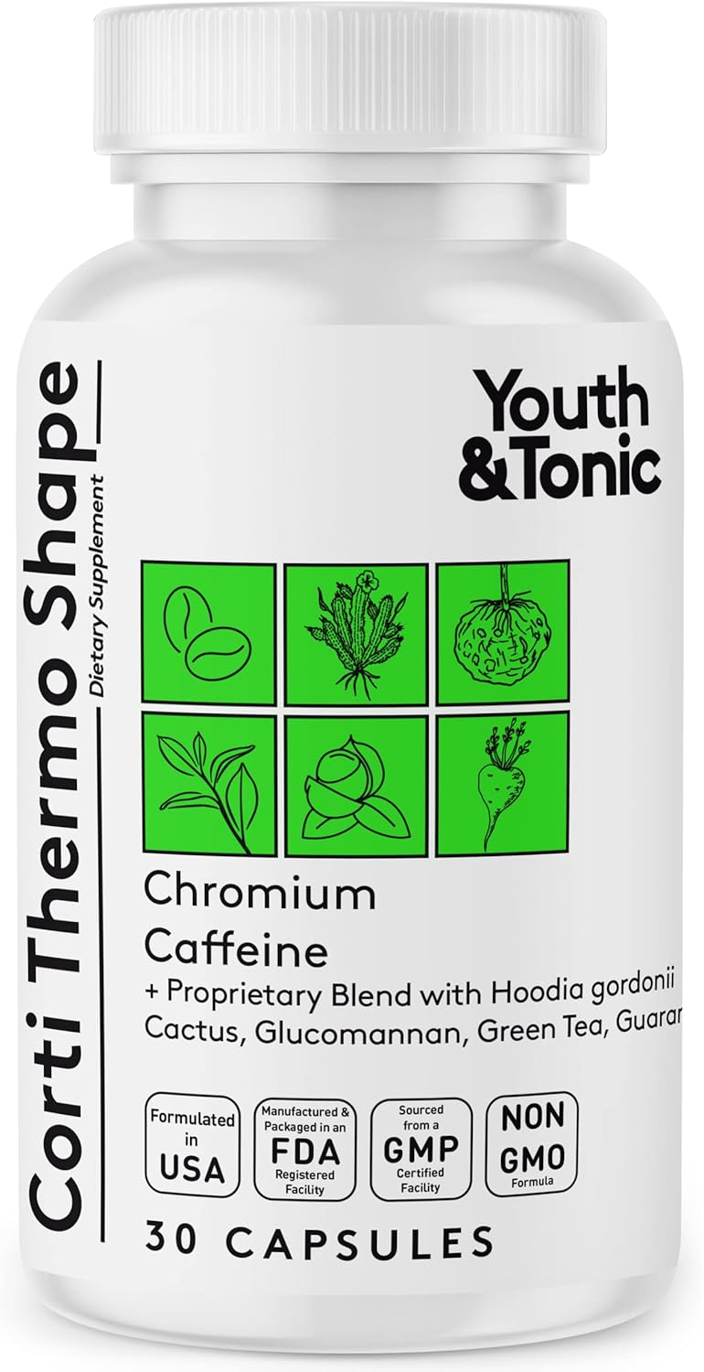 30 Capsules Youth & Tonic Thermogenic Supplement for Energy Metabolism Support with Caffeine, Chromium, Glucomannan, Guarana & Hoodia Gordonii for Men and Women