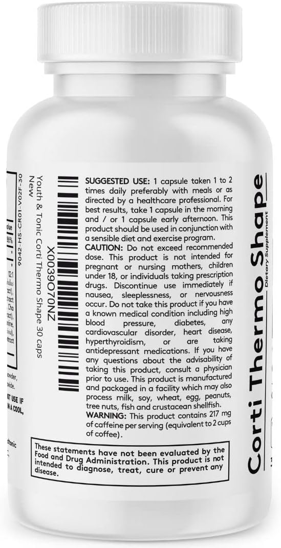 30 Capsules Youth & Tonic Thermogenic Supplement for Energy Metabolism Support with Caffeine, Chromium, Glucomannan, Guarana & Hoodia Gordonii for Men and Women