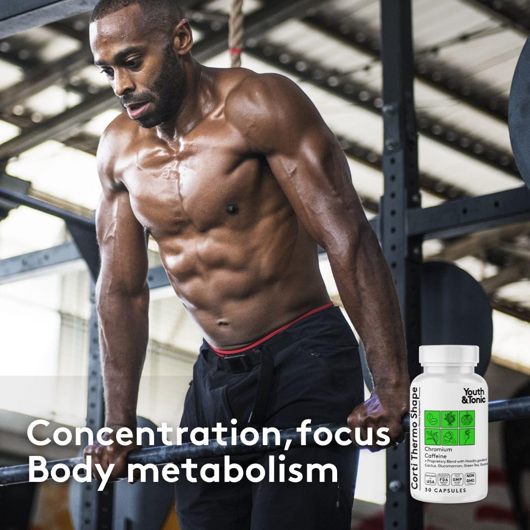 30 Capsules Youth & Tonic Thermogenic Supplement for Energy Metabolism Support with Caffeine, Chromium, Glucomannan, Guarana & Hoodia Gordonii for Men and Women