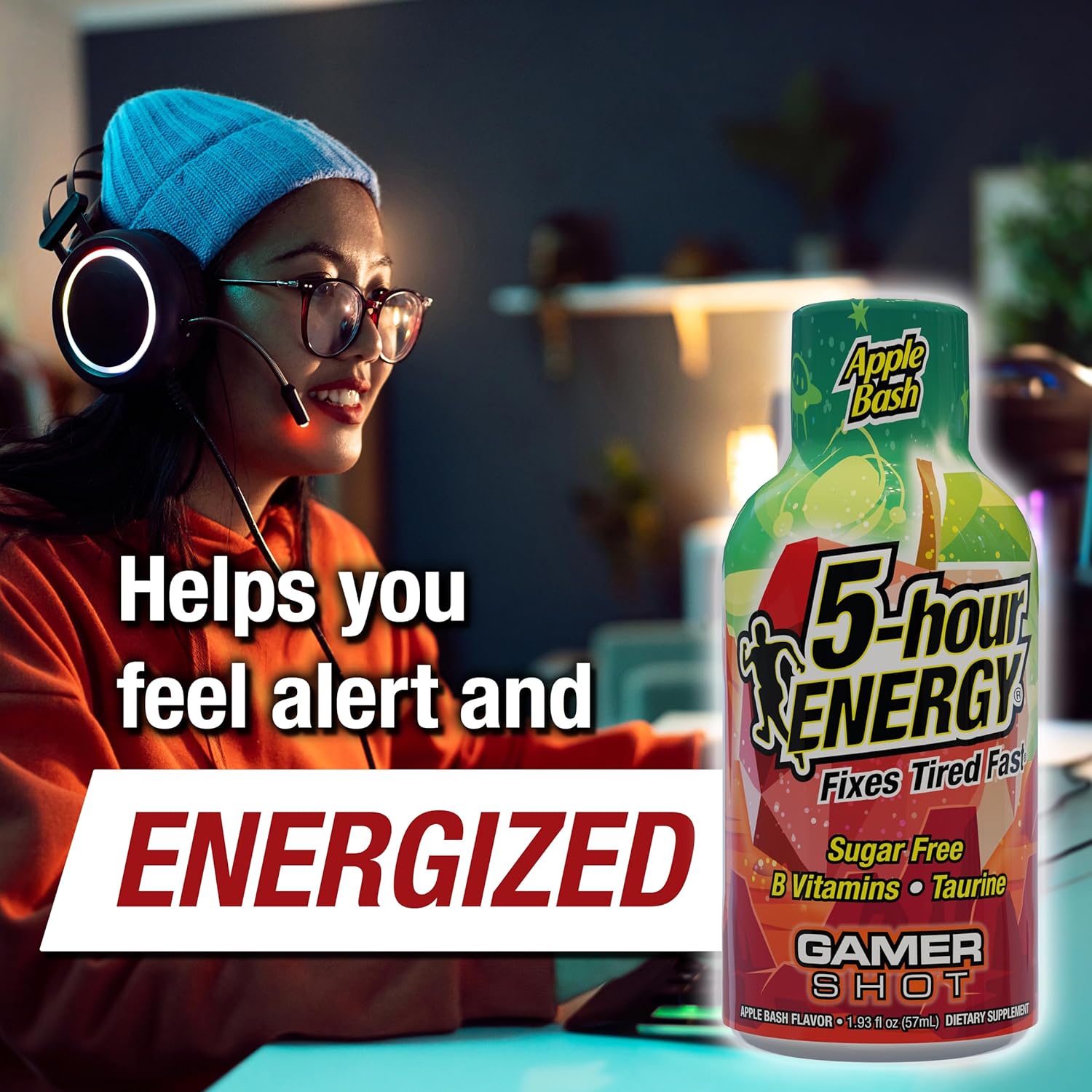 30-Count 5-Hour Energy Gamer Shots Variety Pack - Extra Strength Apple Bash, Rocket Raspberry, Pineapple Charge Flavors - 1.93 fl oz