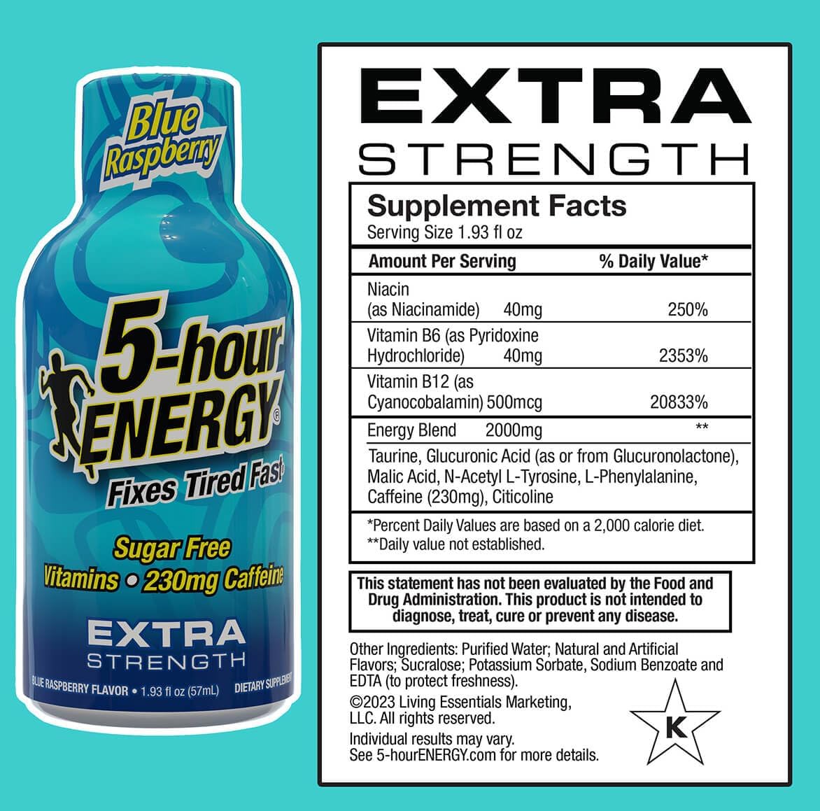 30 Count 5-Hour ENERGY Shots Blue Raspberry Extra Strength - Sugar-Free, Zero Calories Dietary Supplement with Amino Acids and B Vitamins to Boost Alertness and Energy