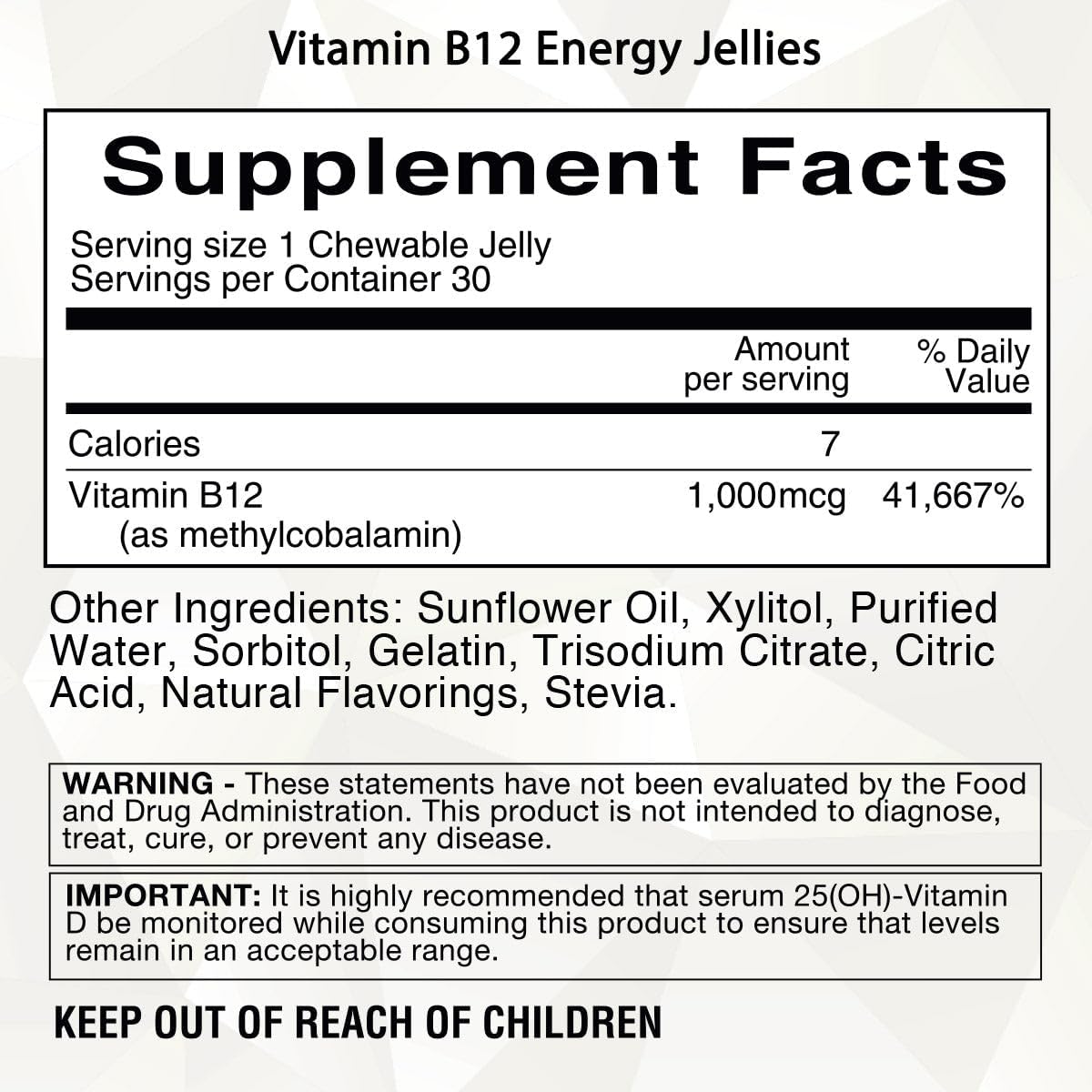 30 Count Bariatric Sugar-Free Fruit Punch Energy Jellies with 1,000 mcg Vitamin B12 for Weight Loss Journey