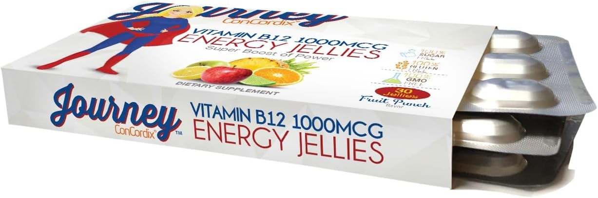30 Count Bariatric Sugar-Free Fruit Punch Energy Jellies with 1,000 mcg Vitamin B12 for Weight Loss Journey