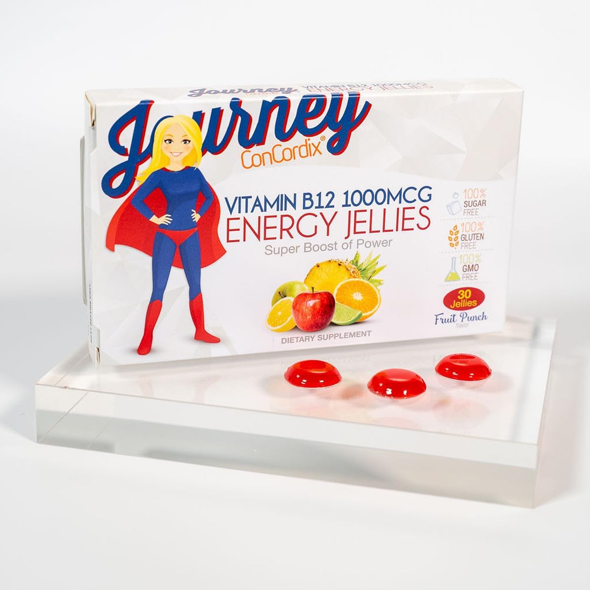30 Count Bariatric Sugar-Free Fruit Punch Energy Jellies with 1,000 mcg Vitamin B12 for Weight Loss Journey