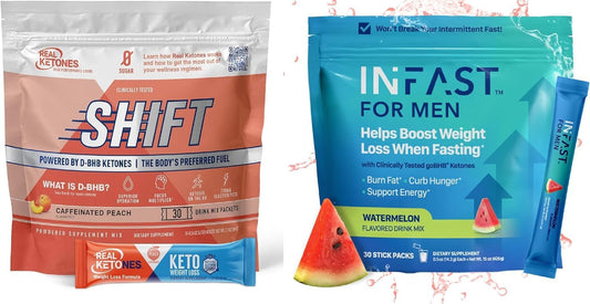 30 Count Bundle: Real Ketones Intermittent Fasting Drink Mix for Men, Caffeine Peach Shift Electrolytes & BHB Exogenous Ketones Weight Loss Support