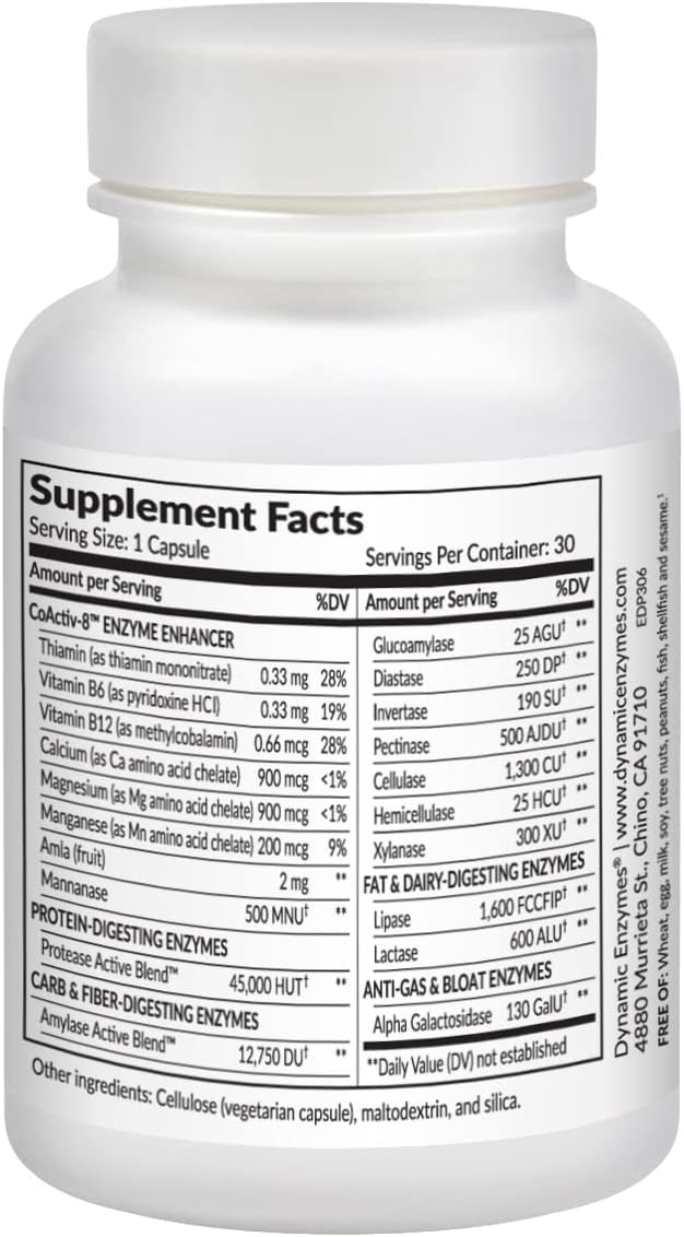 30-Count Dynamic Enzymes Eat E-Z Digestive Enzymes for Gut Health, Anti-Bloating, and Immune Support