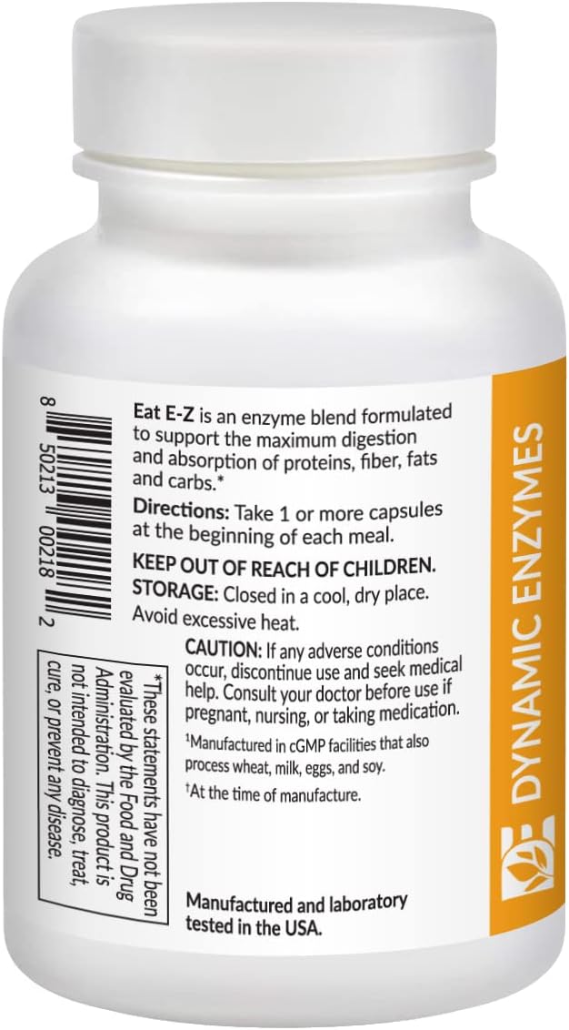 30-Count Dynamic Enzymes Eat E-Z Digestive Enzymes for Gut Health, Anti-Bloating, and Immune Support