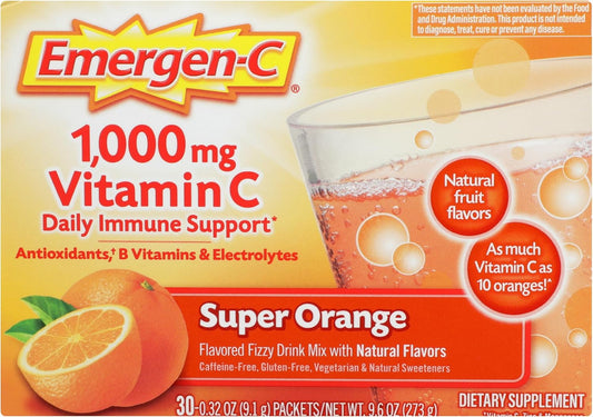30-Count Emergen-C Super Orange Packets, 0.32 oz - Immune Support Drink Mix with Vitamin C