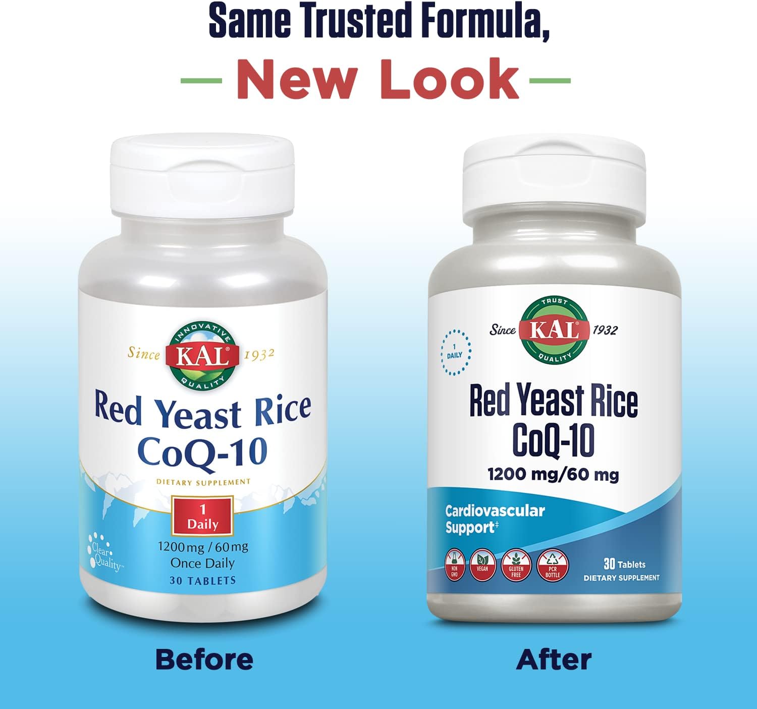 30 Count Kal Red Yeast Rice Coq10 Tablets for Heart Health