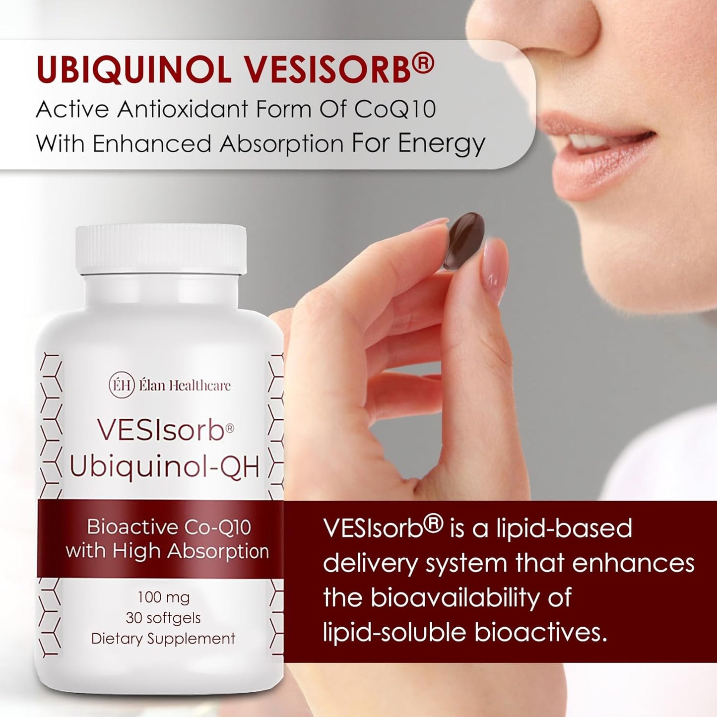 30-Count ÉLAN HEALTHCARE VESIsorb Ubiquinol-QH 100 mg Softgels for Heart Health