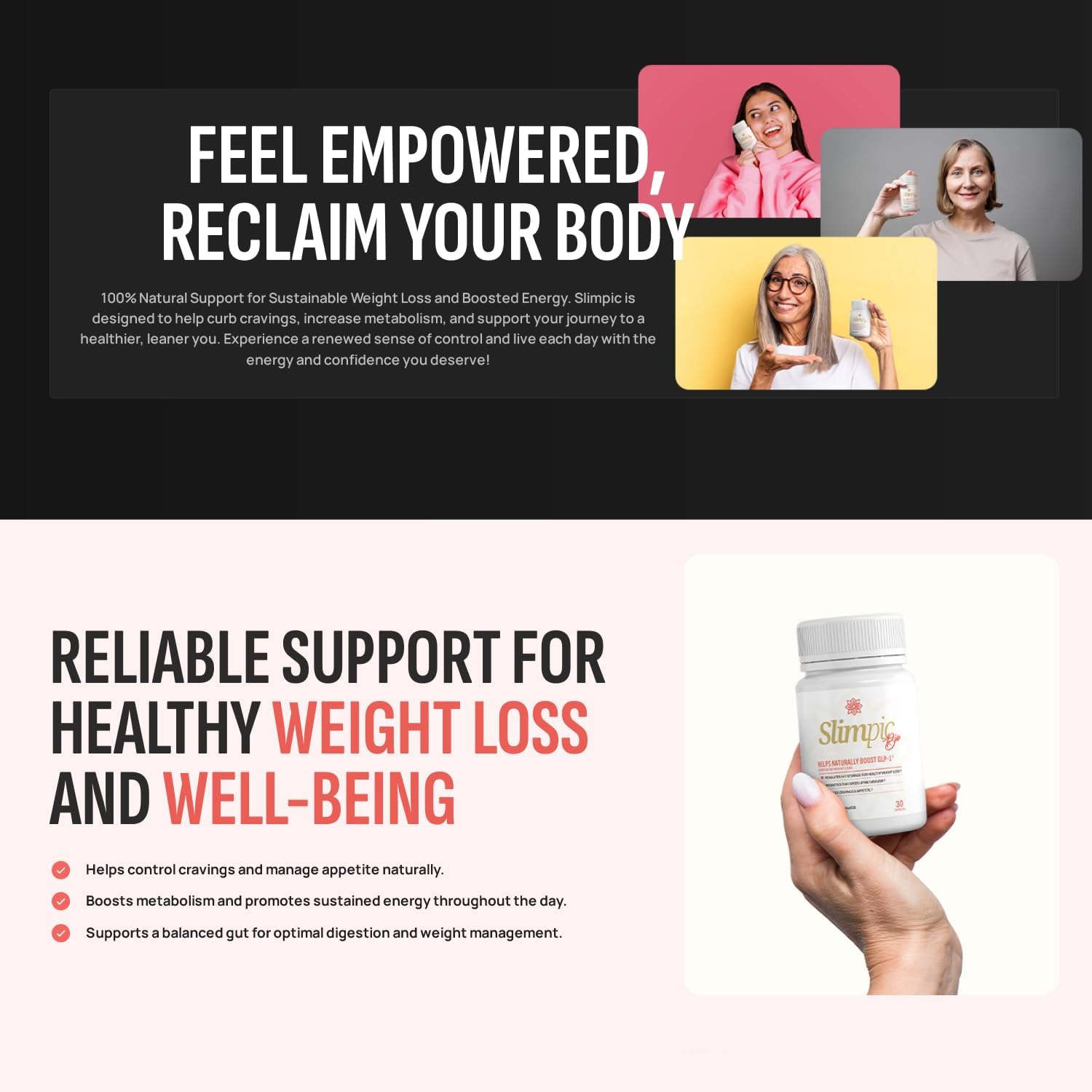 30 Count Nature's NutriWave SlimPic Support Capsules - Original Formula, 100% Natural & Safe, Plant-Based, Non-Habit Forming, Gentle on Stomach - 3 Month Supply