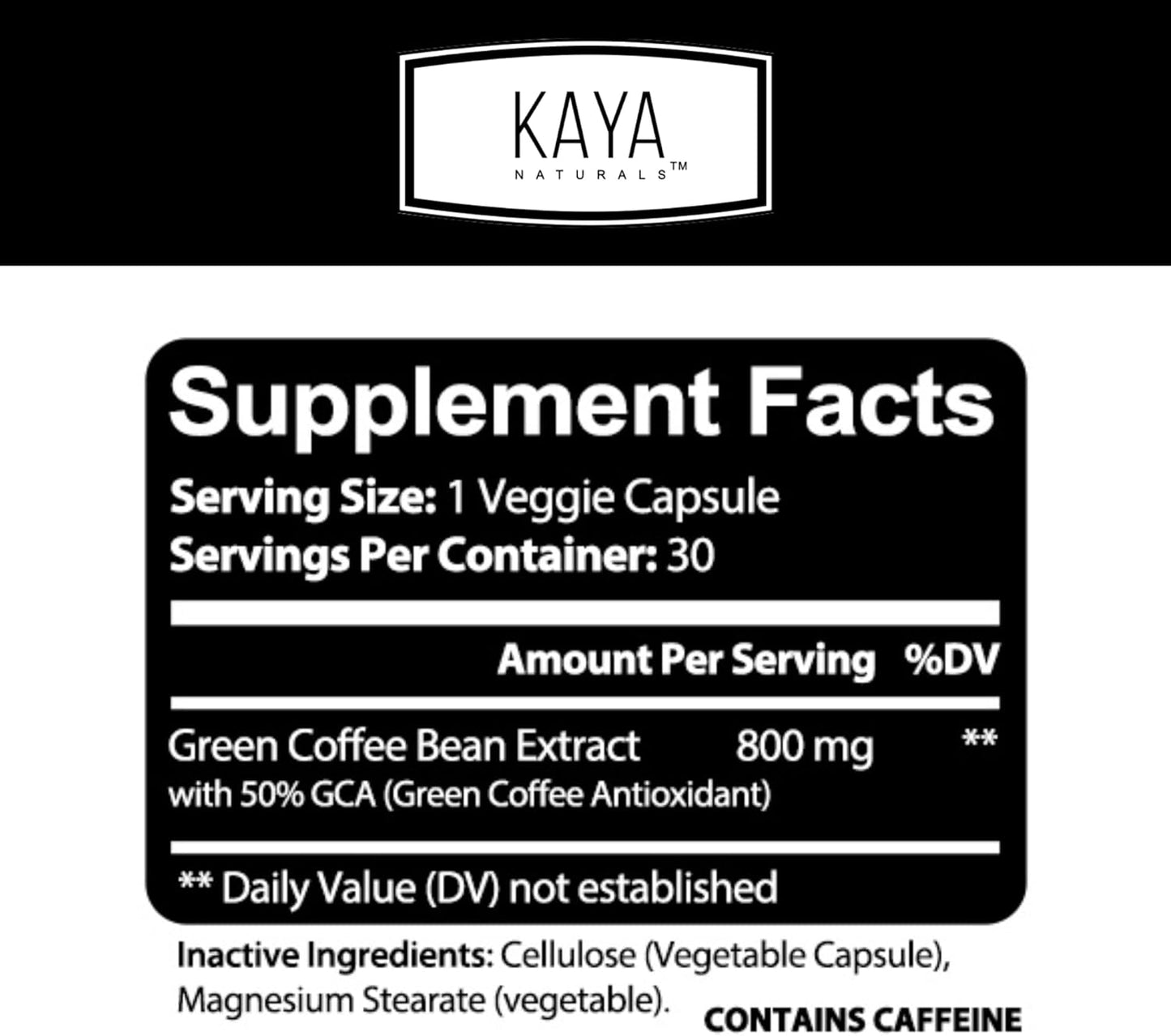 30-Count Non-GMO Green Coffee Bean Extract by Kaya Naturals - Gluten-Free Dietary Supplement