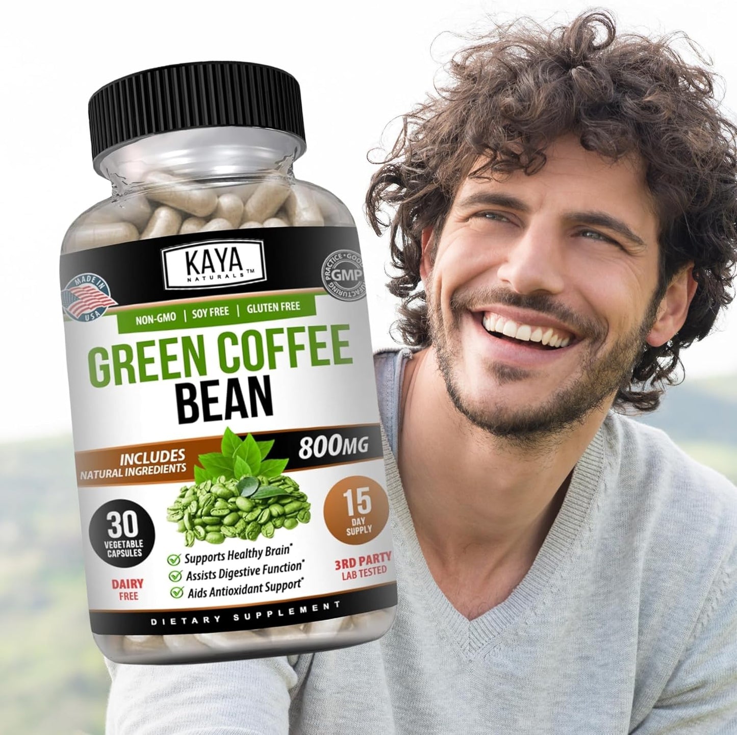 30-Count Non-GMO Green Coffee Bean Extract by Kaya Naturals - Gluten-Free Dietary Supplement