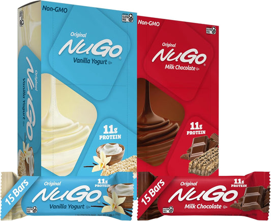 30-Count NuGo Original Variety Pack with Vanilla Yogurt and Chocolate Bars - 11g Protein, Gluten Free
