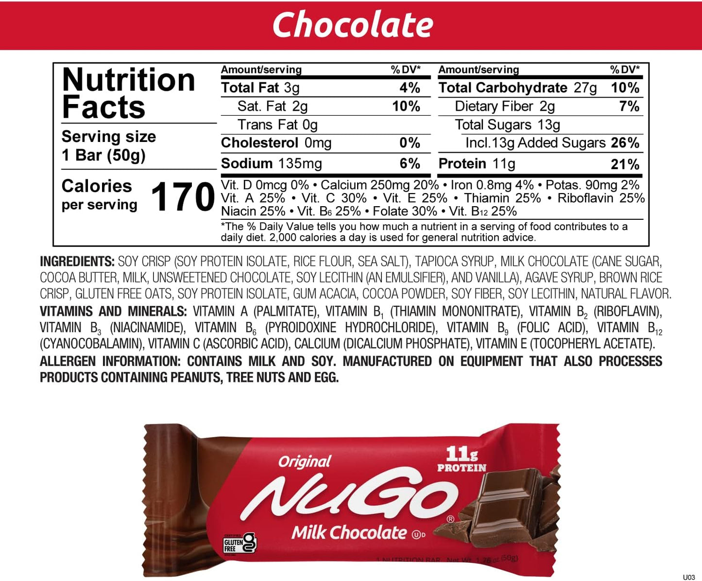 30-Count NuGo Original Variety Pack with Vanilla Yogurt and Chocolate Bars - 11g Protein, Gluten Free