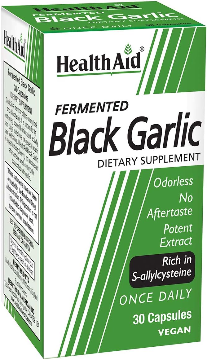 30 CT HealthAid Fermented Black Garlic Capsules - Once Daily, Odorless, Potent Extract, Rich in S-allylcysteine - Vegan Formula