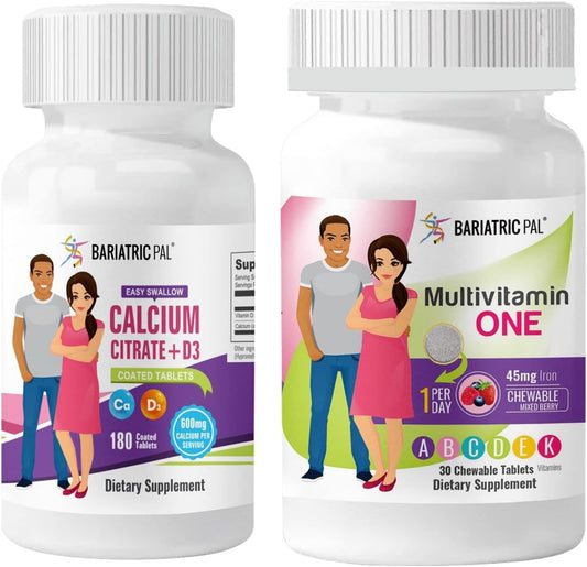 30-Day Bariatric Vitamin Bundle: Chewable Multivitamin with Iron and Calcium Citrate Tablets