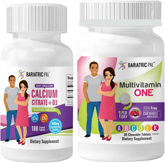 30-Day Bariatric Vitamin Bundle: Chewable Multivitamin with Calcium Citrate and D3 - Iron-Free, Mixed Berry Flavor, Easy to Swallow Tablets