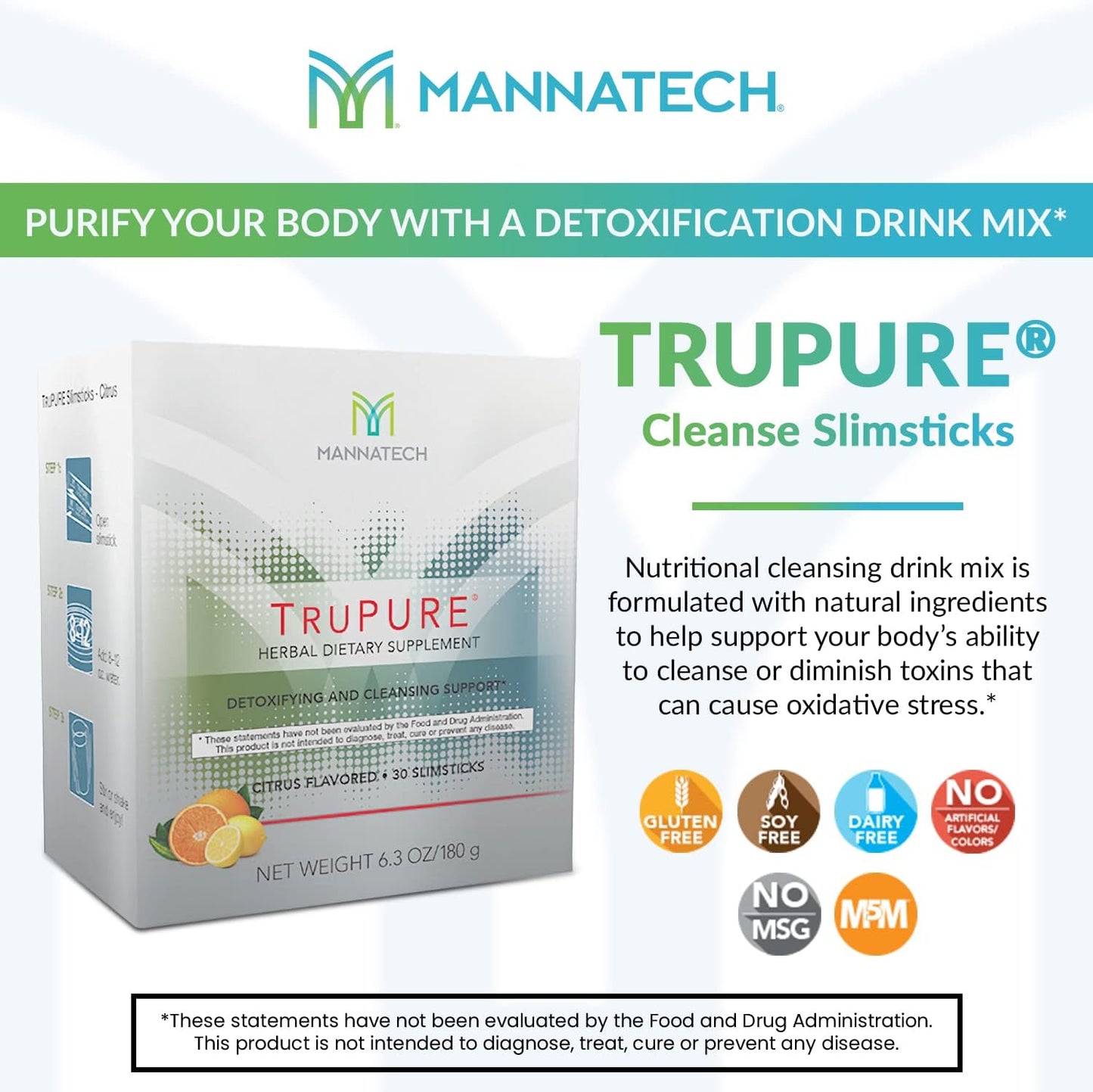 30-Day Mannatech TruPURE Cleanse Slimsticks for Weight Loss and Detox.