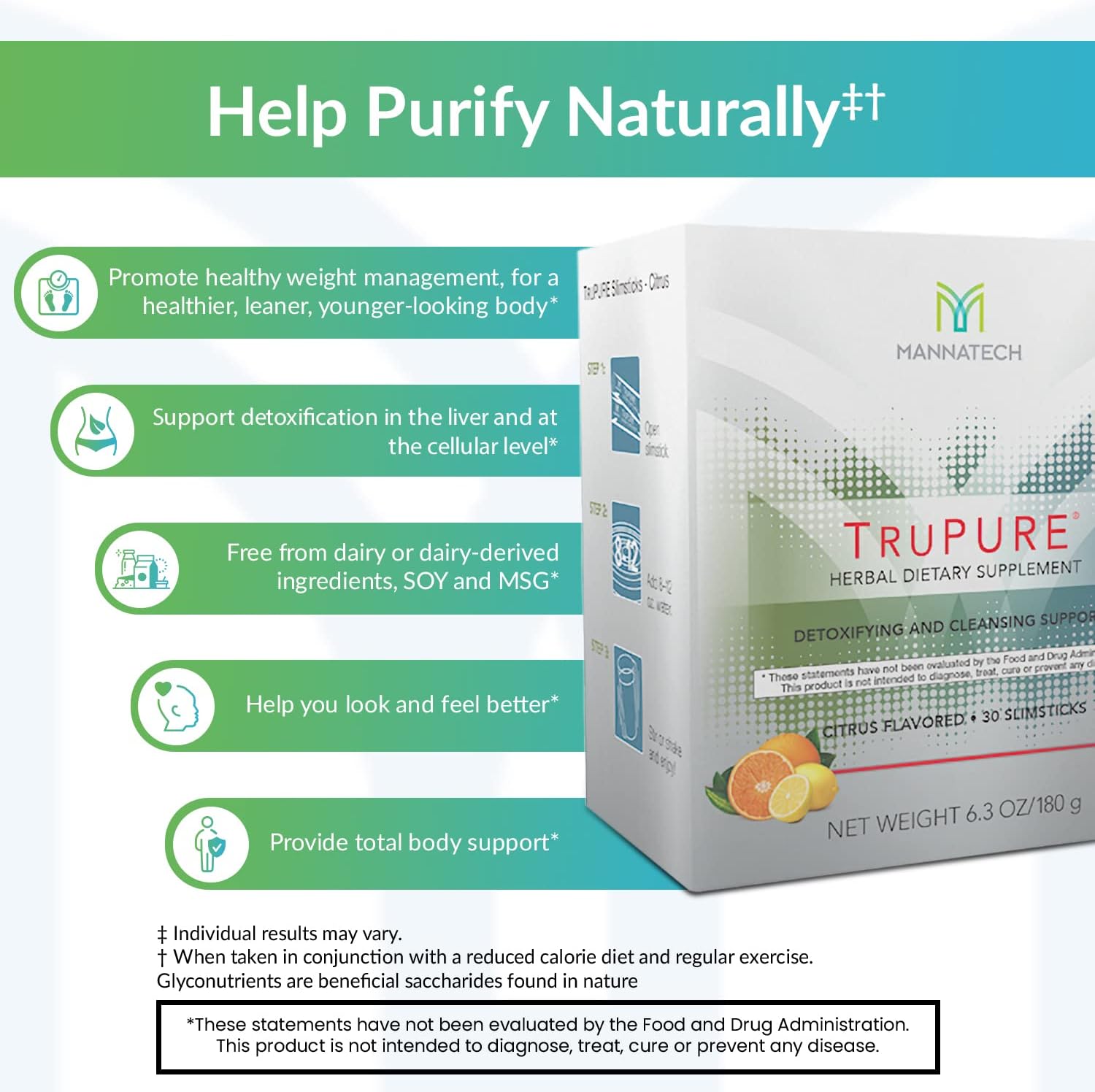 30-Day Mannatech TruPURE Cleanse Slimsticks for Weight Loss and Detox.