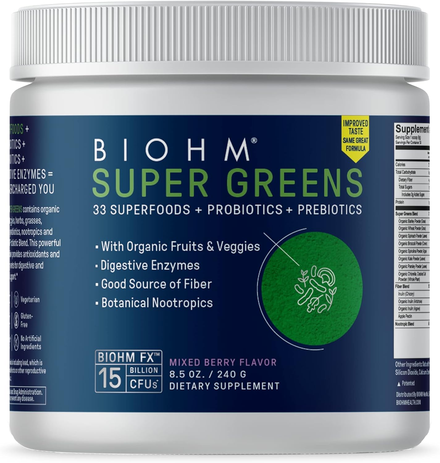 30-Day Supply of BIOHM Super Greens and Super Kids Antioxidant Veggie Powder Bundle with Probiotics, Berry Flavor