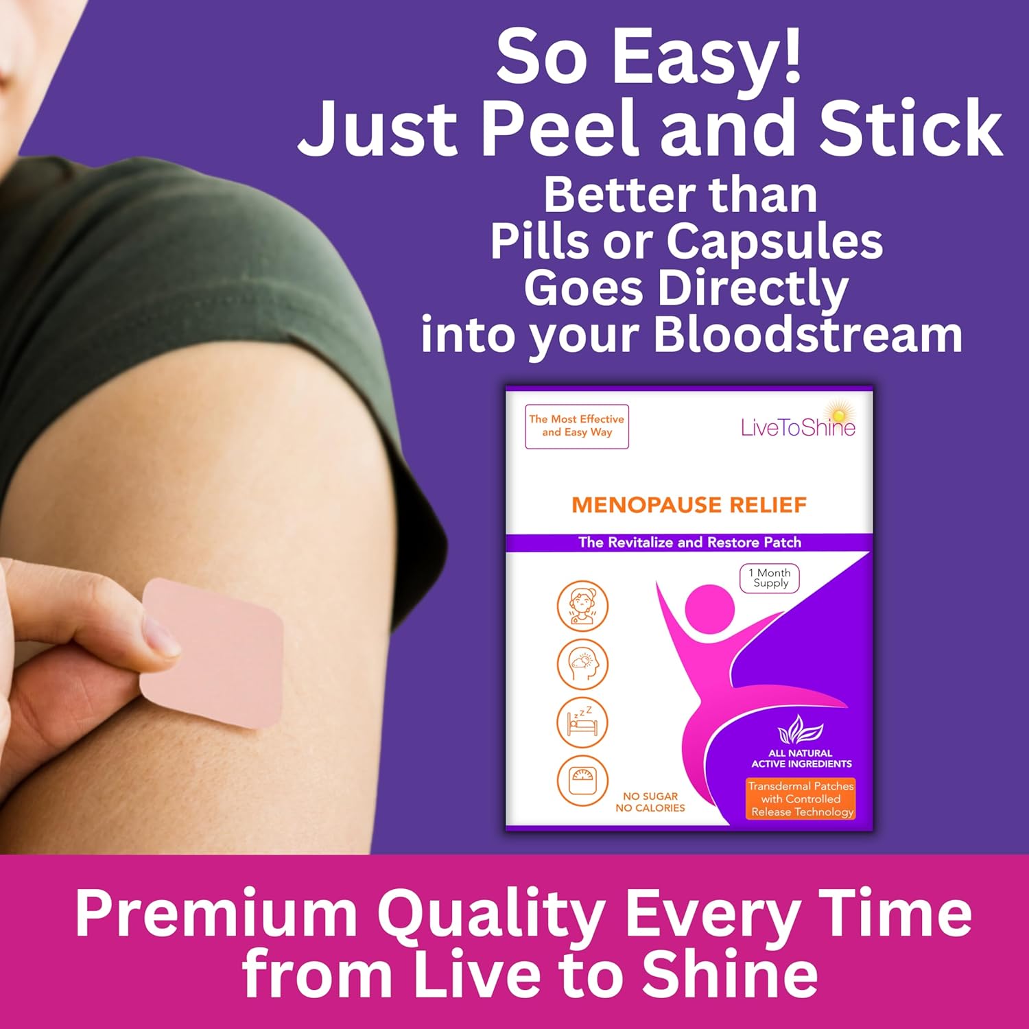 30-Day Supply of Menopause Relief Topical Patches for Women and Men - Made in the USA by Live To Shine