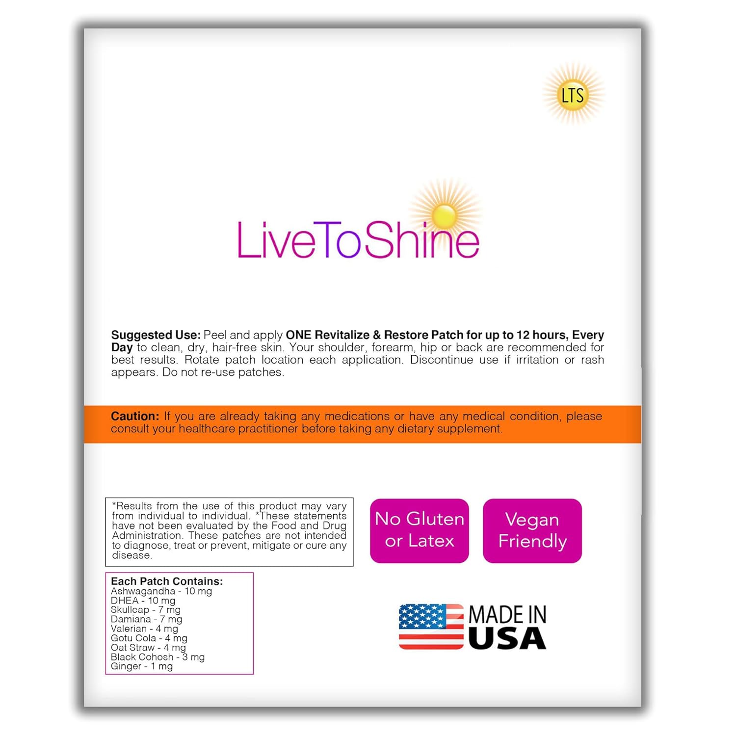 30-Day Supply of Menopause Relief Topical Patches for Women and Men - Made in the USA by Live To Shine