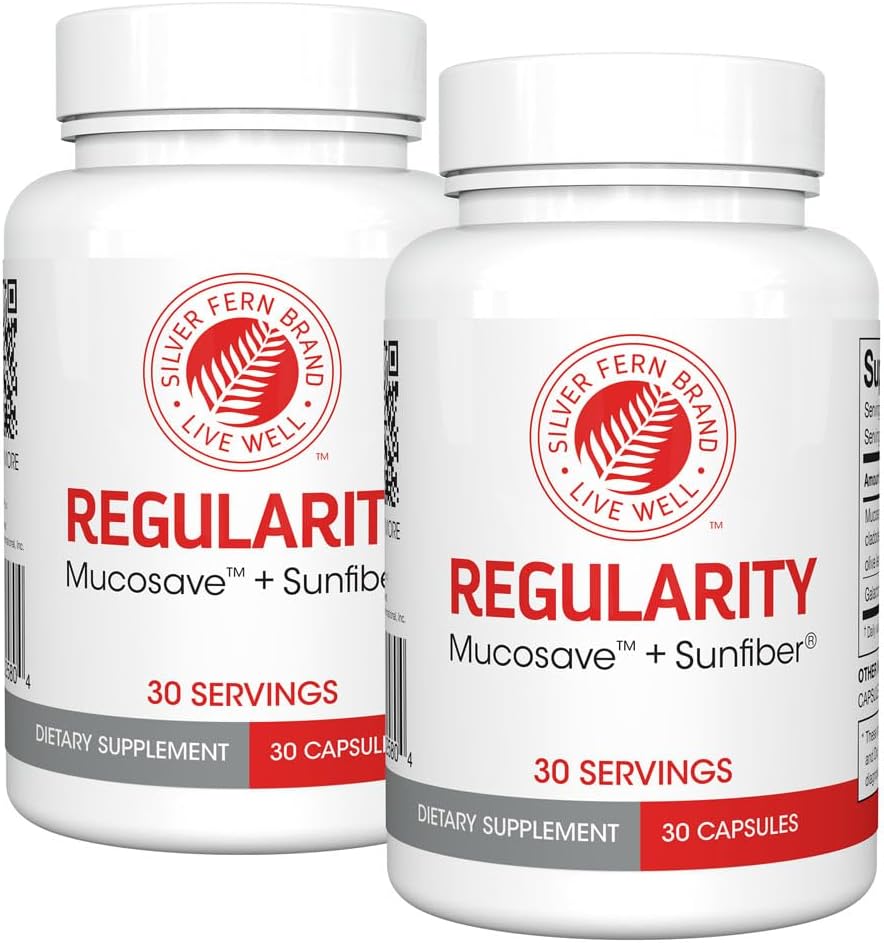 30-Day Supply of Silver Fern Brand Regularity Digestive Supplement with Mucosave FG & SunFiber - 30 Capsules