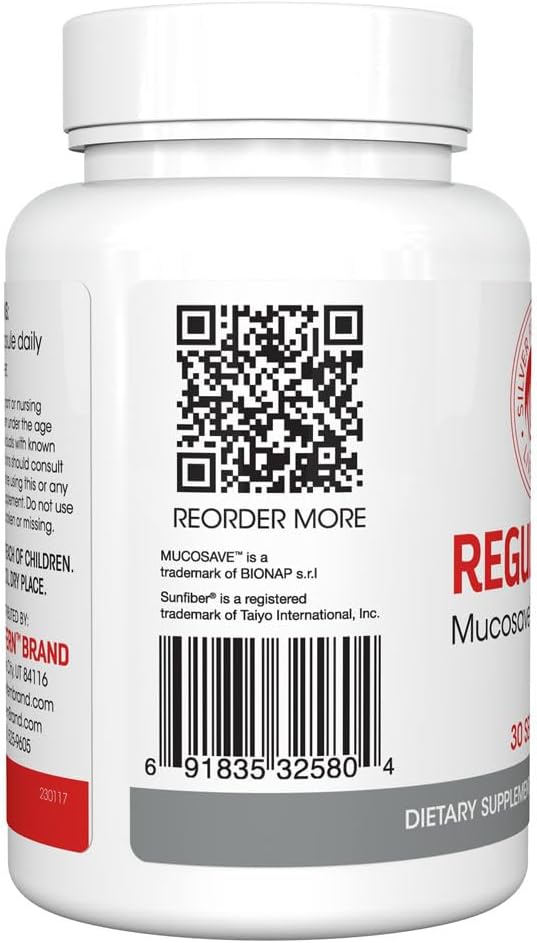 30-Day Supply of Silver Fern Brand Regularity Digestive Supplement with Mucosave FG & SunFiber - 30 Capsules