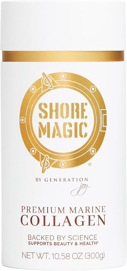 30 Day Supply Shore Magic Premium Marine Collagen Powder for Women and Men - Type I II III IV Hydrolyzed Peptides, Wild Fish Sourced, Halal & Kosher Certified - Unflavored 300g