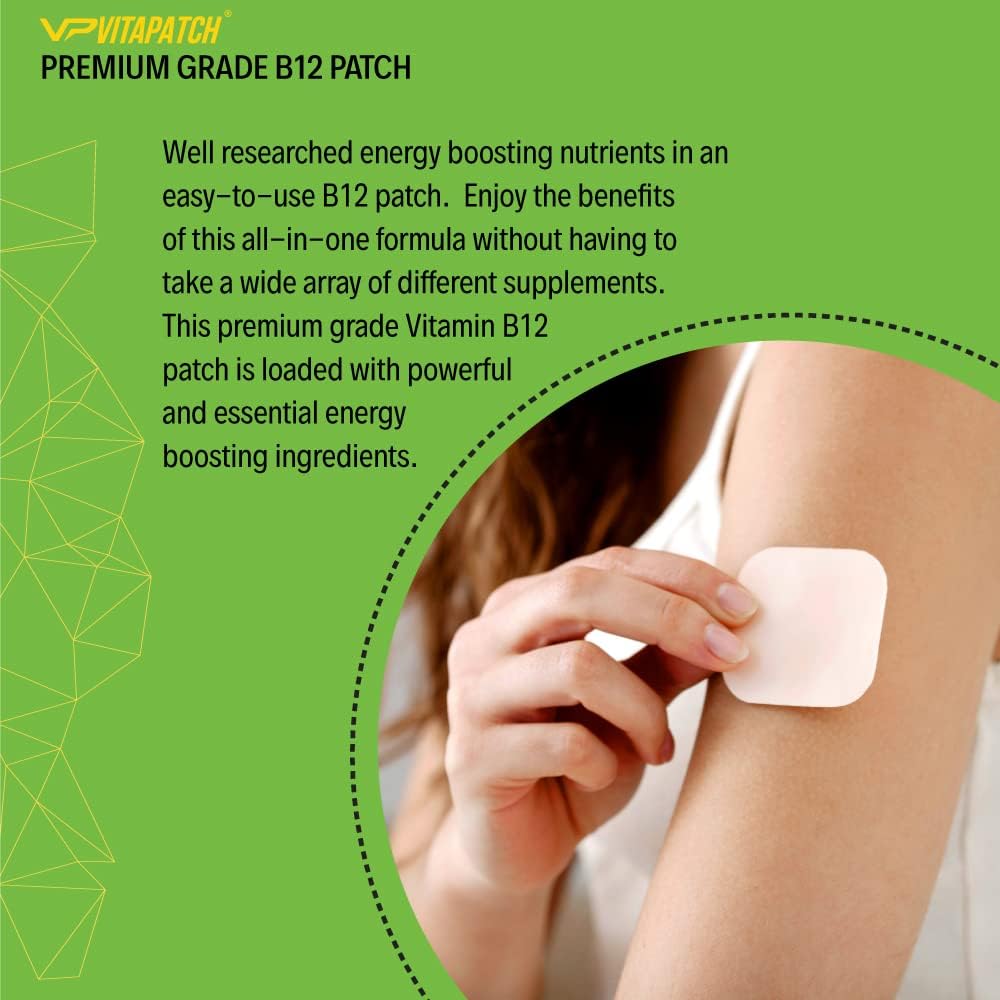 30 Day Supply VitaPatch Premium Grade B12 Patches with Guarana for Energy - Made in USA - BoostGo Australia