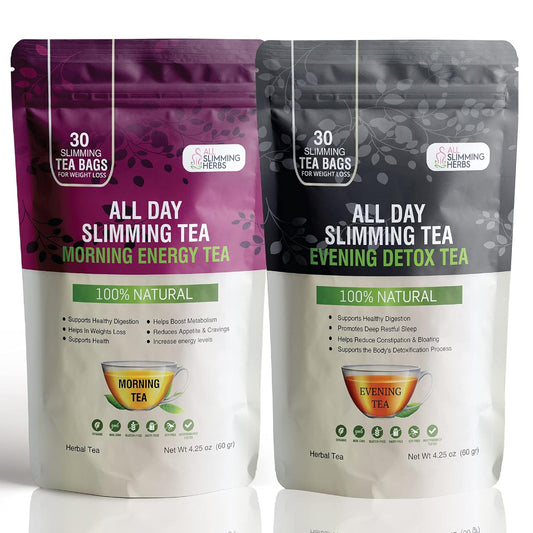 30 Days All Natural Slimming Tea Set for Slimming Formula - Daytime Energy Boost & Evening Detox Tea for Tummy Flattening