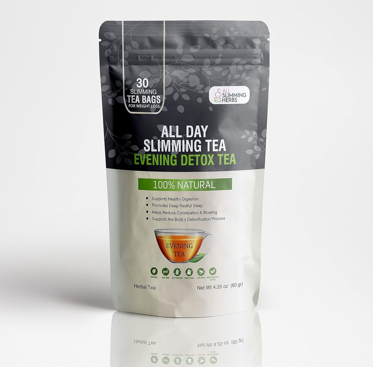 30 Days All Natural Slimming Tea Set for Slimming Formula - Daytime Energy Boost & Evening Detox Tea for Tummy Flattening