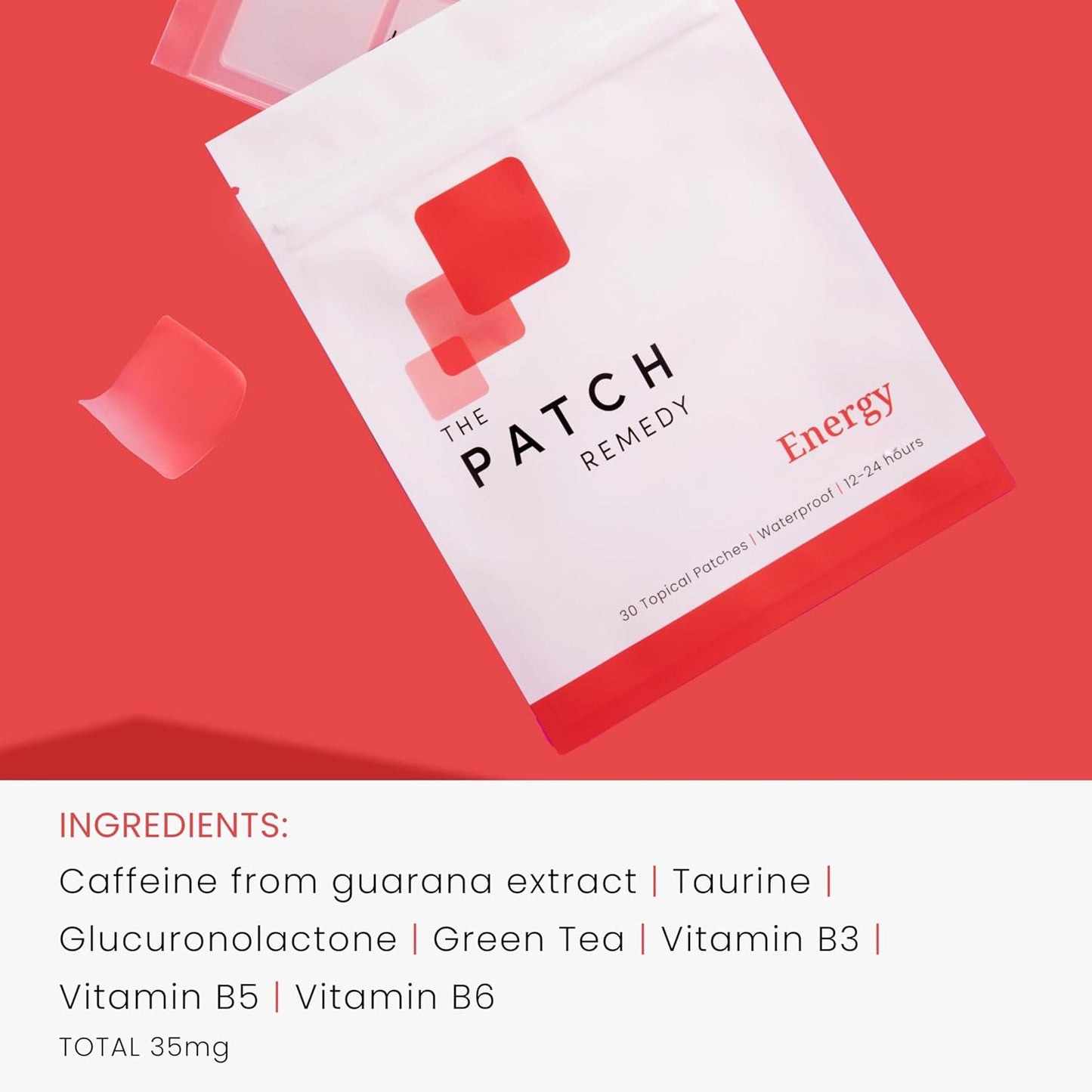 30 Energy Patches with Guarana, Taurine, Green Tea, and Vitamins for Energy Boost