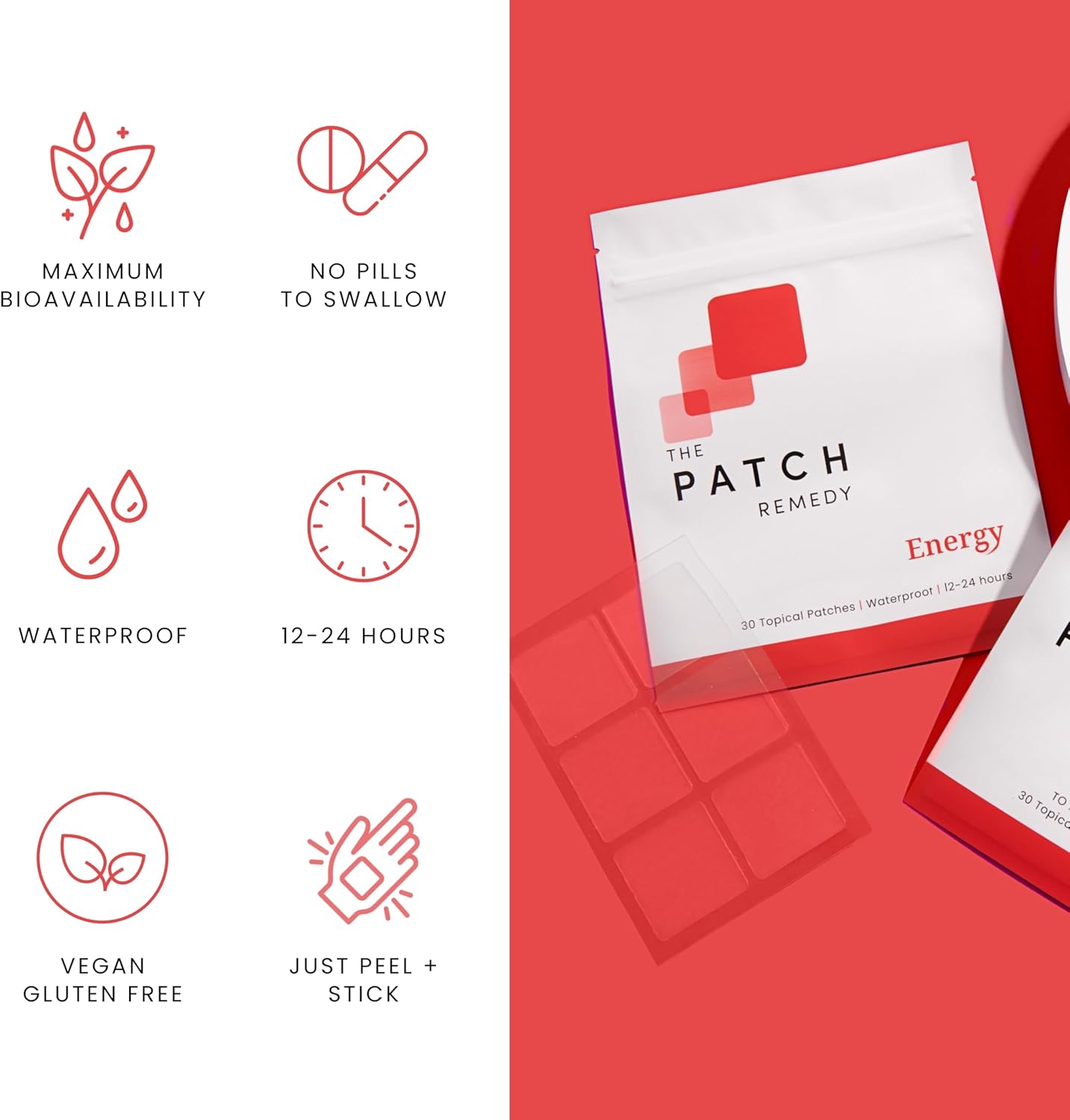 30 Energy Patches with Guarana, Taurine, Green Tea, and Vitamins for Energy Boost
