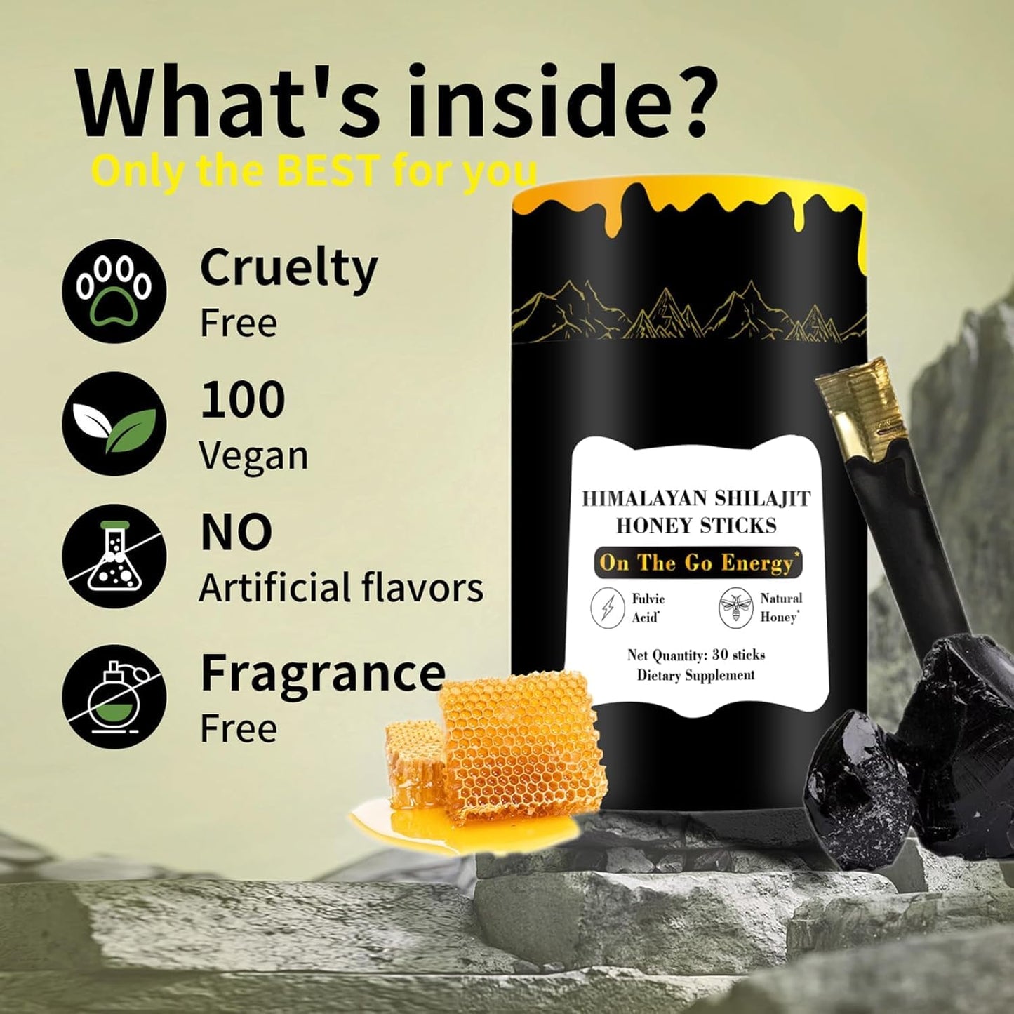30 Oviaapo Shilajit Honey Sticks - Pure Himalayan Resin with Organic Honey, Saffron, High Potency Herbal Blend for Energy Boost & Immune Support - Men & Women