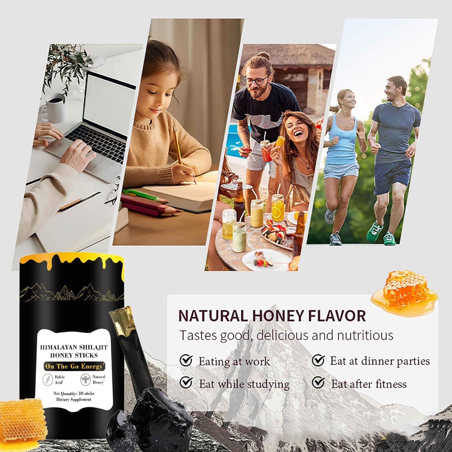 30 Oviaapo Shilajit Honey Sticks - Pure Himalayan Resin with Organic Honey, Saffron, High Potency Herbal Blend for Energy Boost & Immune Support - Men & Women