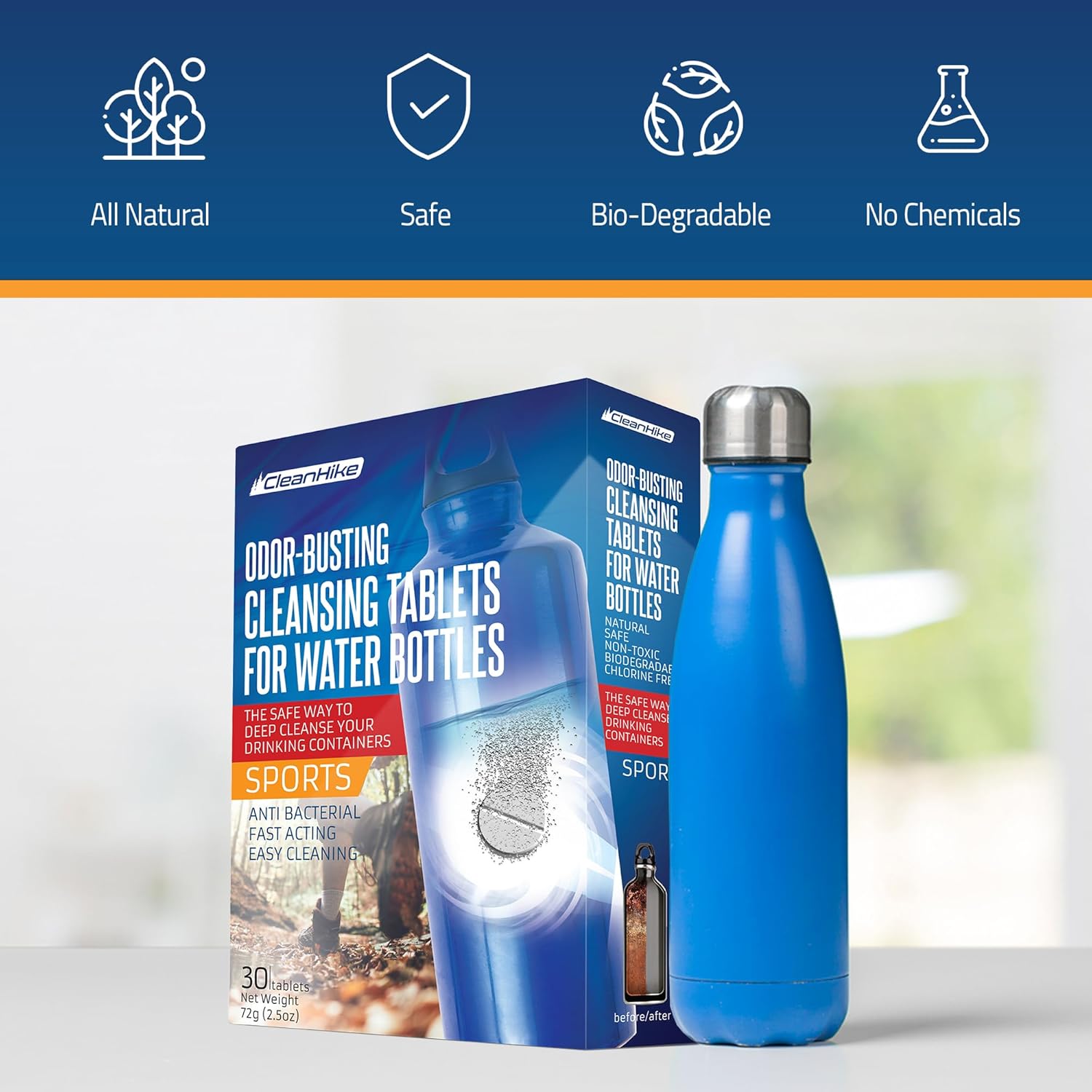 30-Pack All-Natural Cleaning Tablets for Tumblers, Water Bottles, and More