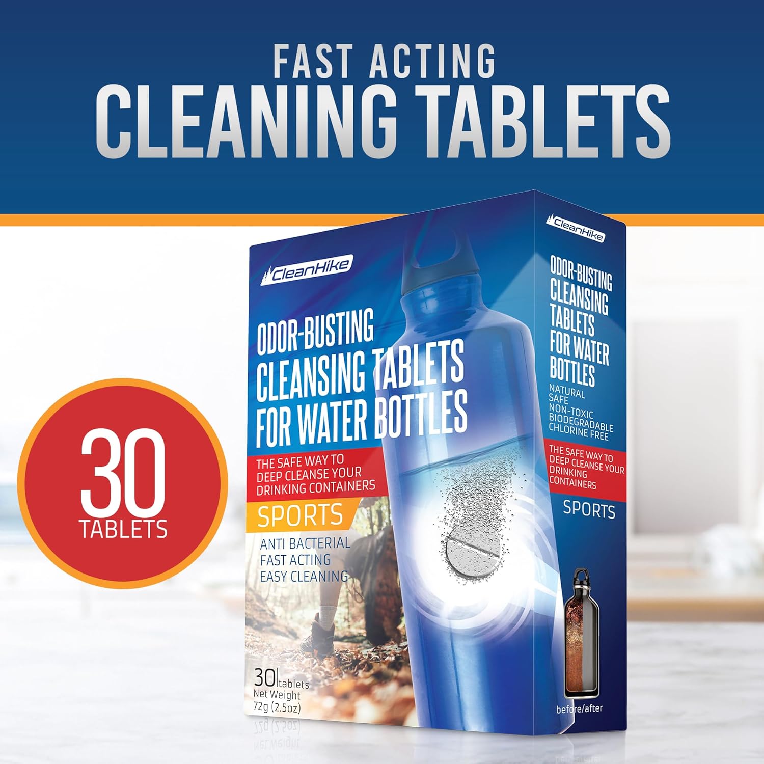 30-Pack All-Natural Cleaning Tablets for Tumblers, Water Bottles, and More